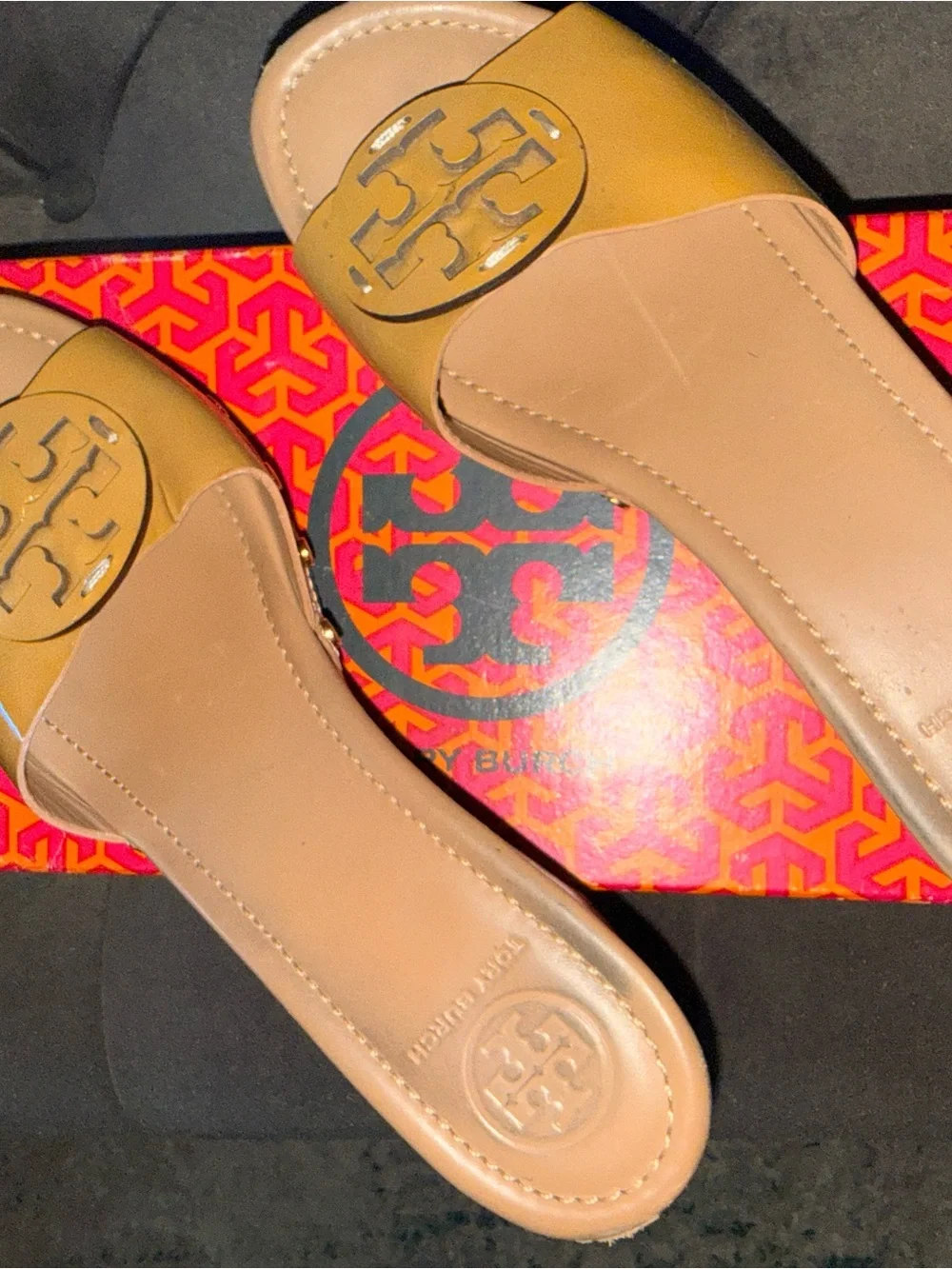 Tory Burch Mustard Leather Wedge Slide Mules